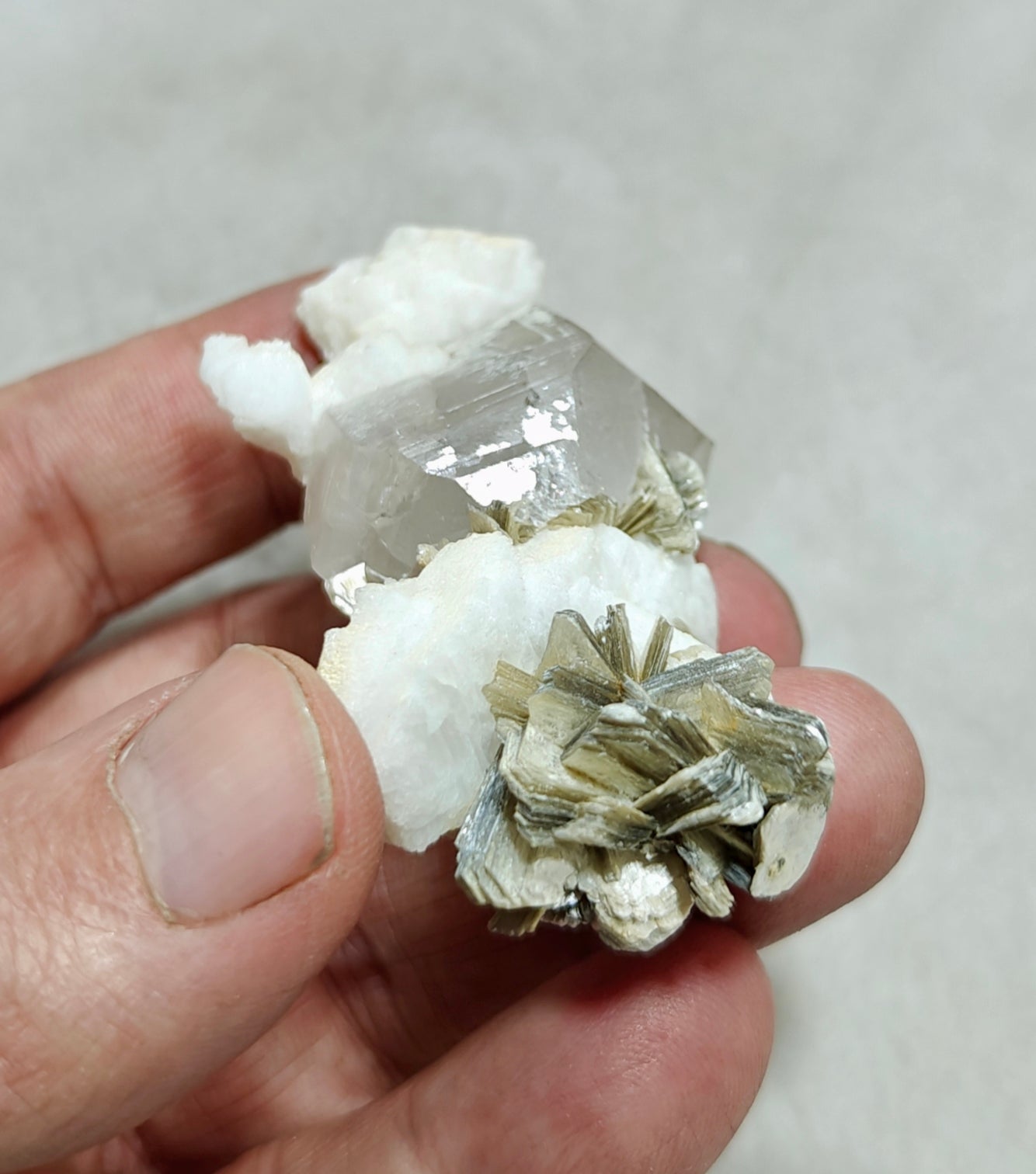 An Aesthetic Natural specimen of combination of Albite, etched Schorl, Quartz and Muscovite 51 grams