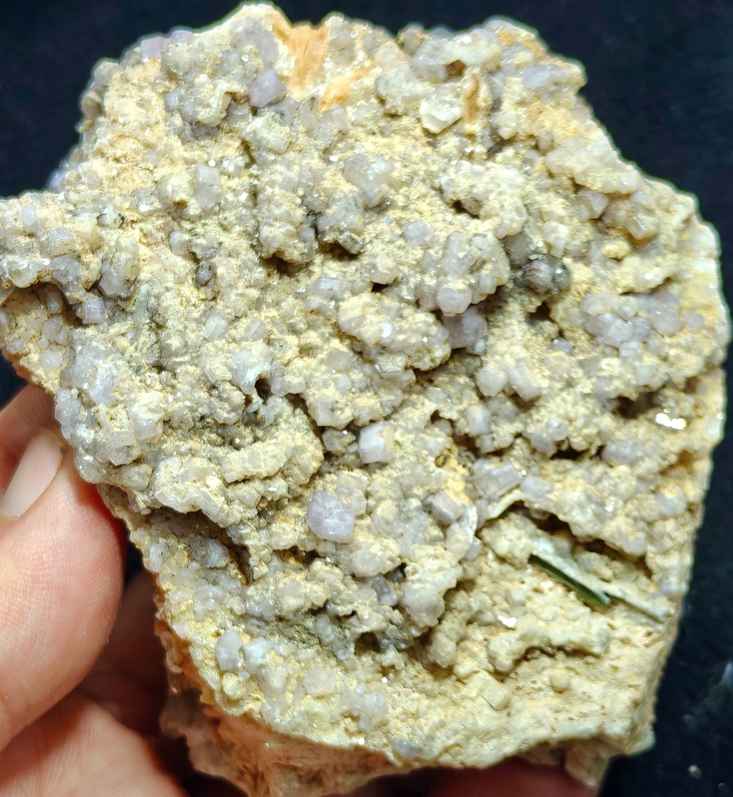 Purple Apatite crystals on matrix with a quartz and small Tourmaline crystal 280 grams