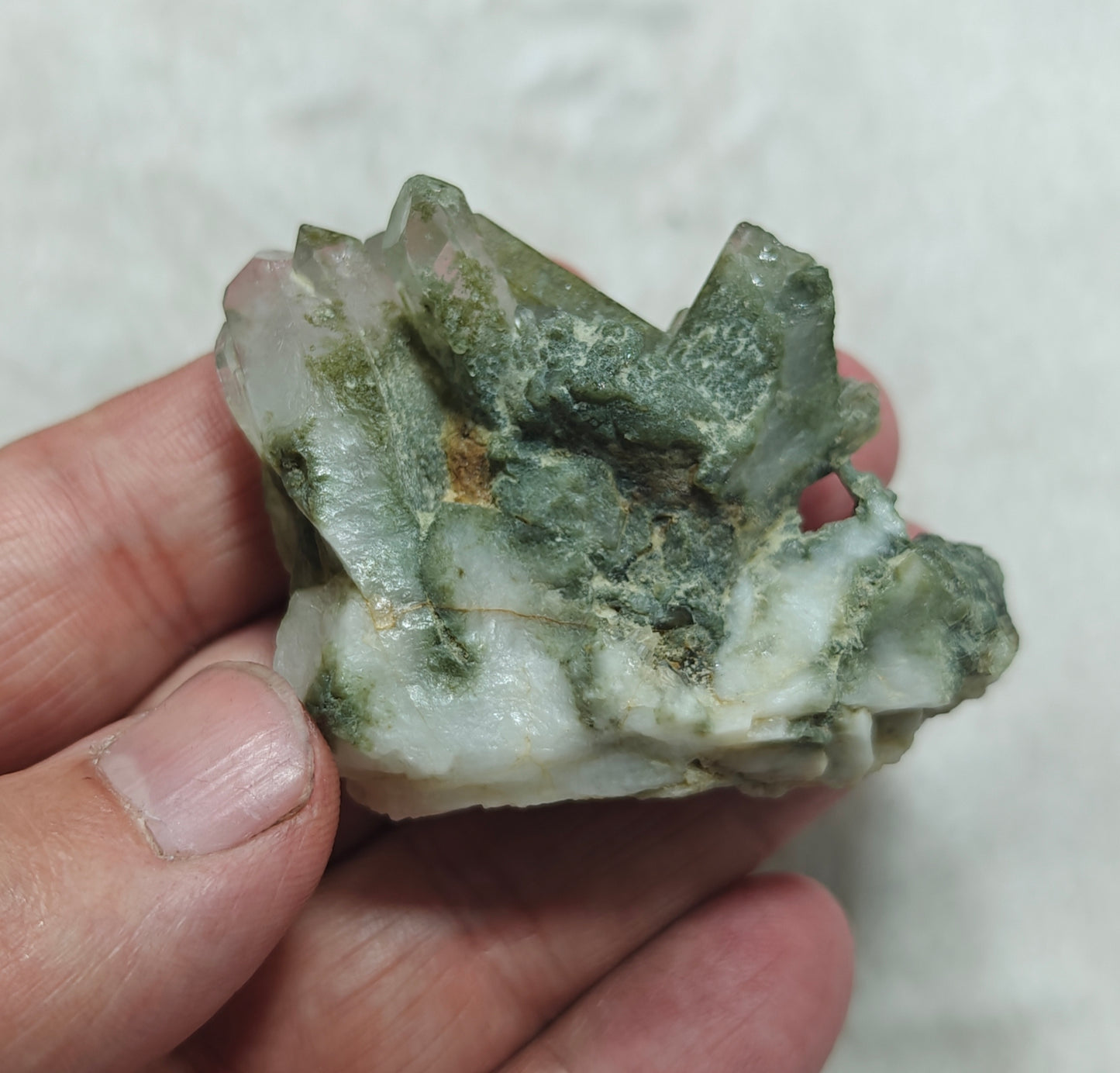 An Aesthetic small Natural crystals cluster of beautifully terminated Chlorite Quartz 65 grams