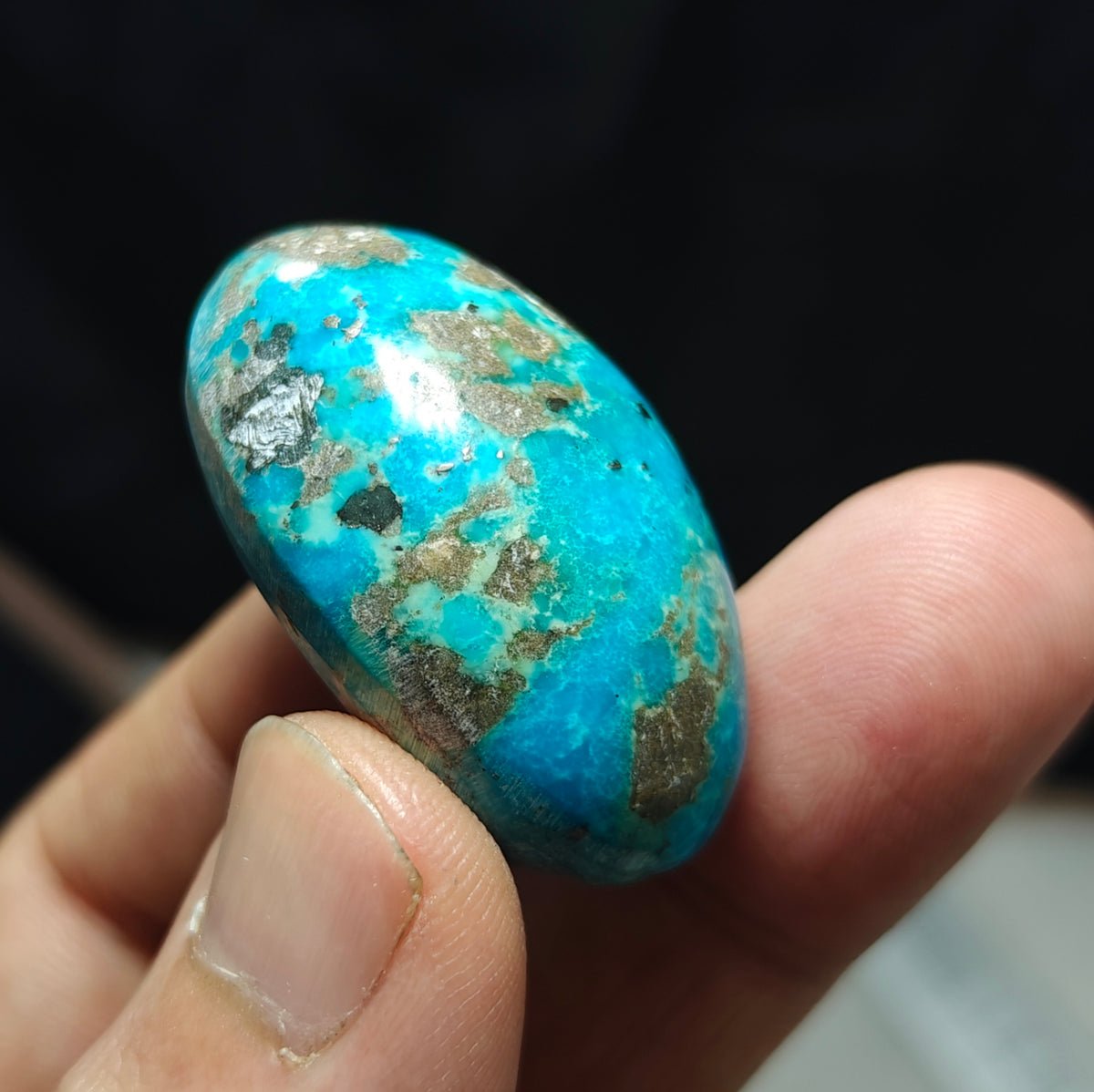 Single amazing natural turquoise cabochon with Pyrite 27.4 grams