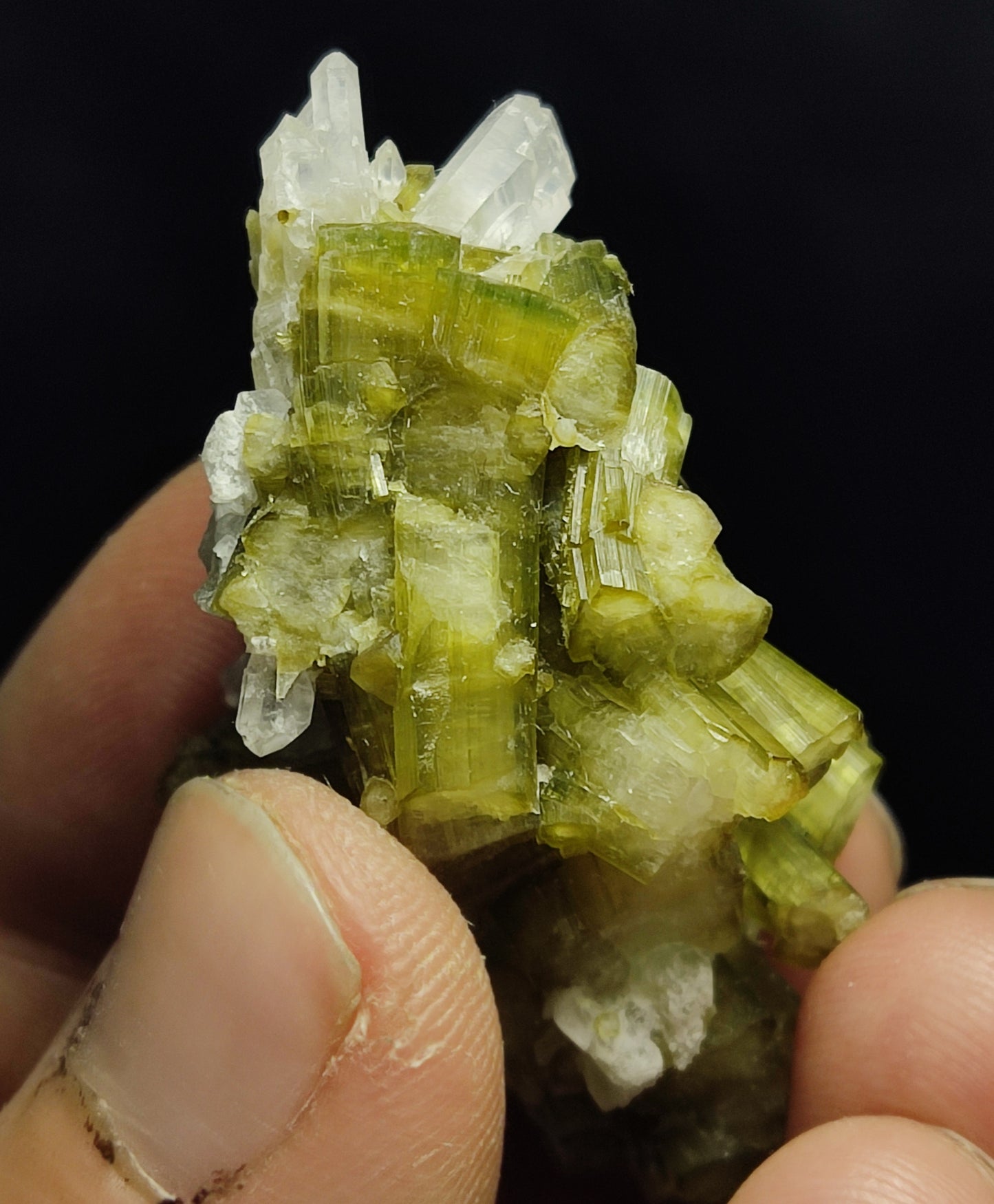 Natural green tourmaline cluster with quartz 24 grams