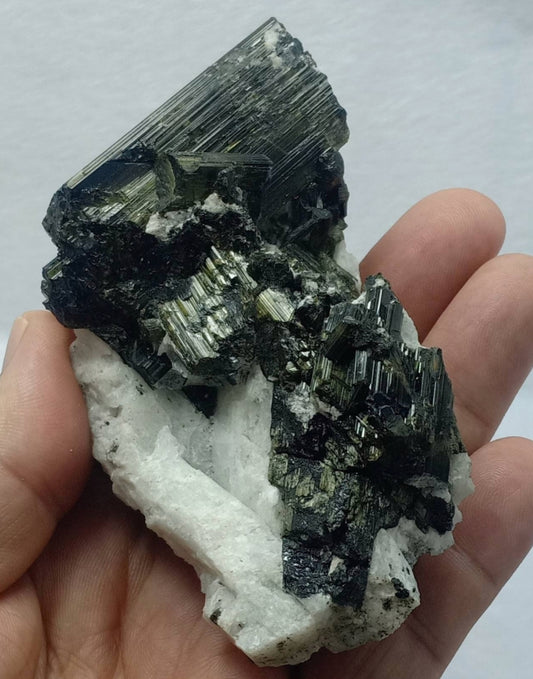 Dark green color Tourmaline crystals cluster with chatoyance effect 280 grams