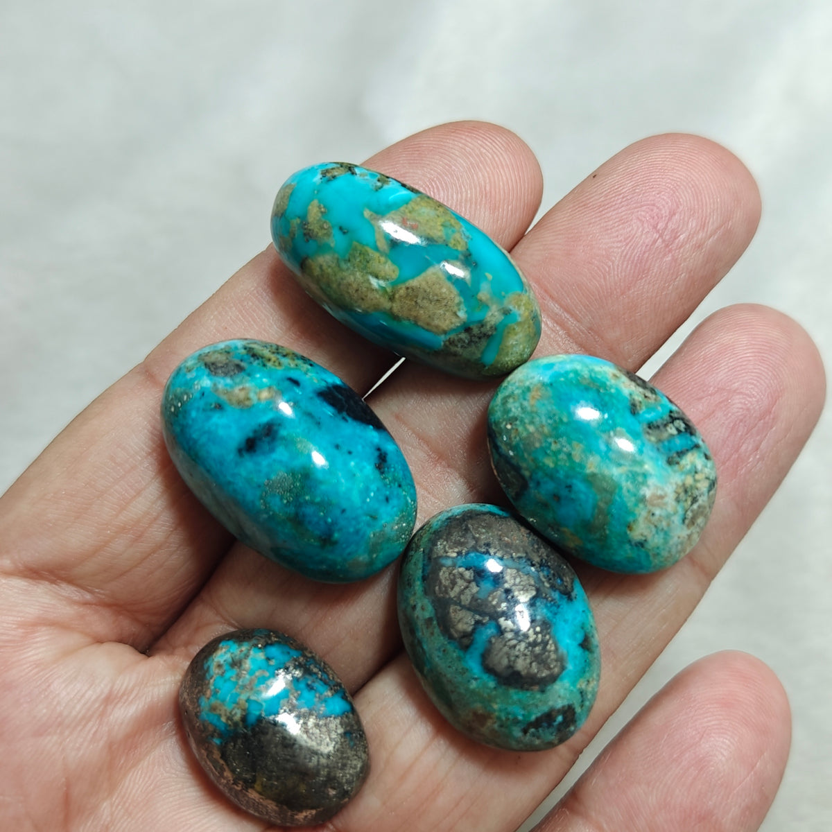 5 turquoise with Pyrite Cabochons total 40 grams