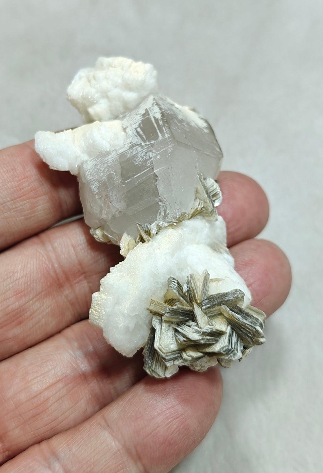 An Aesthetic Natural specimen of combination of Albite, etched Schorl, Quartz and Muscovite 51 grams