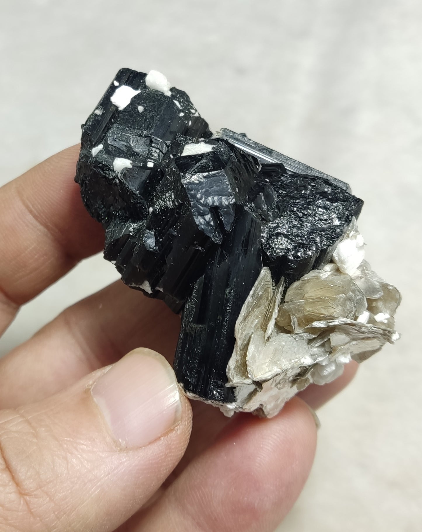 Natural Black Tourmaline Specimen with Muscovite 87 grams