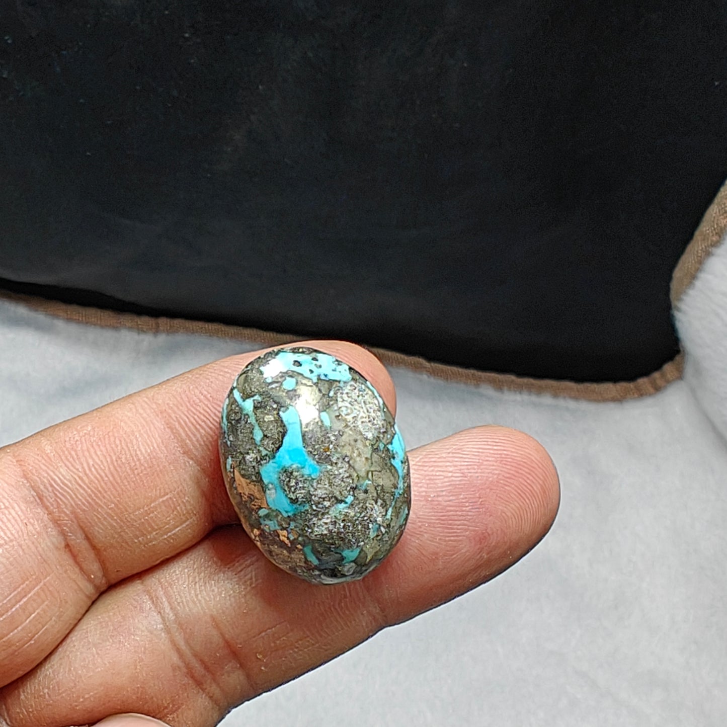 Single amazing natural turquoise cabochon with Pyrite 15 grams