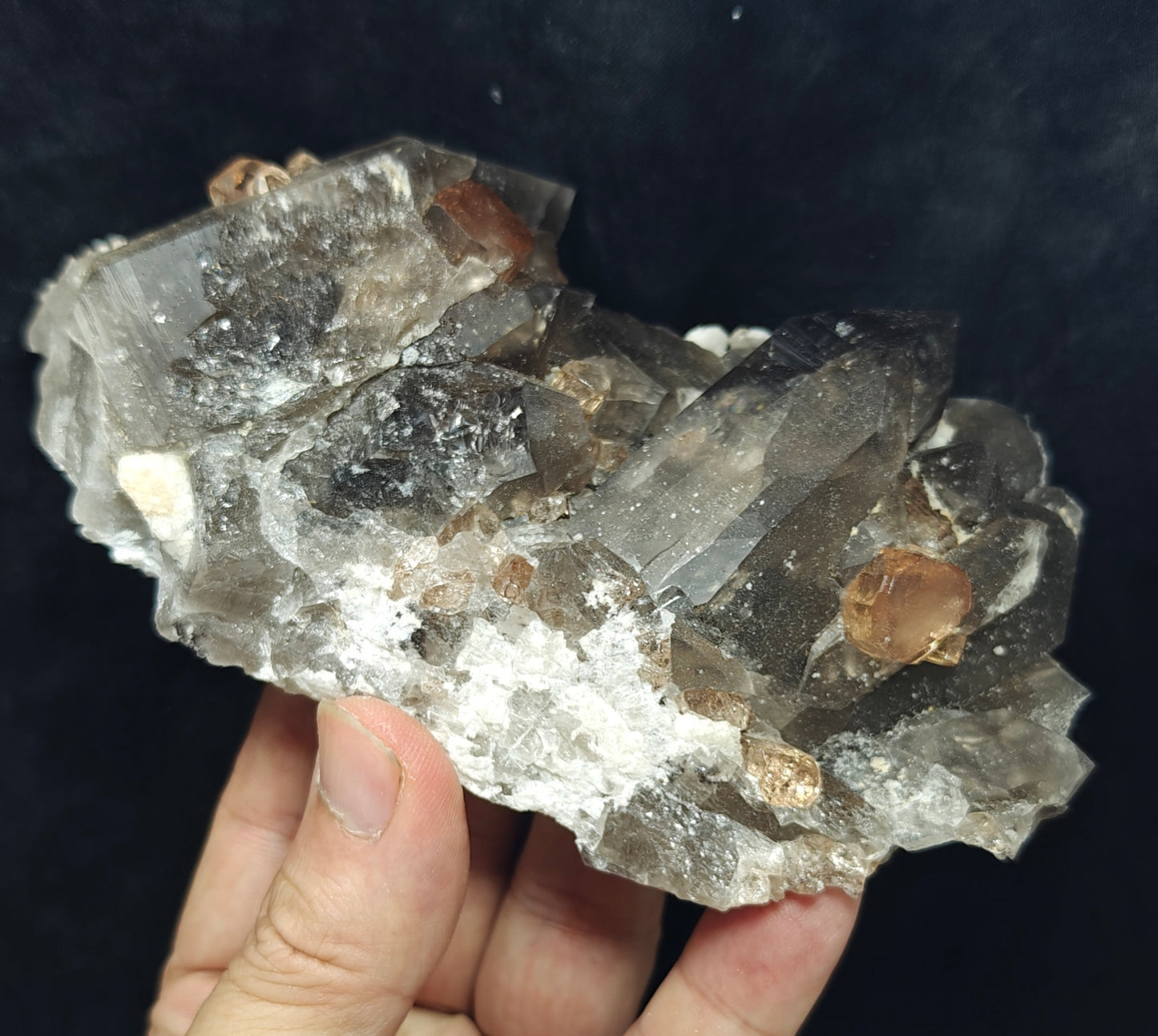 peach color Topaz crystals with quartz on matrix 557 grams