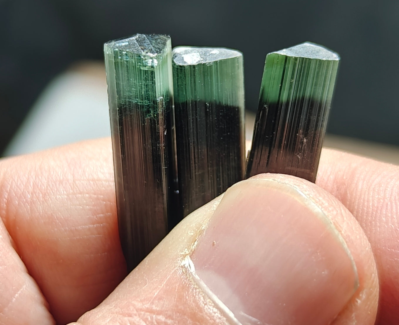 Natural green cap indicolite cap tourmaline crystals 51 carats