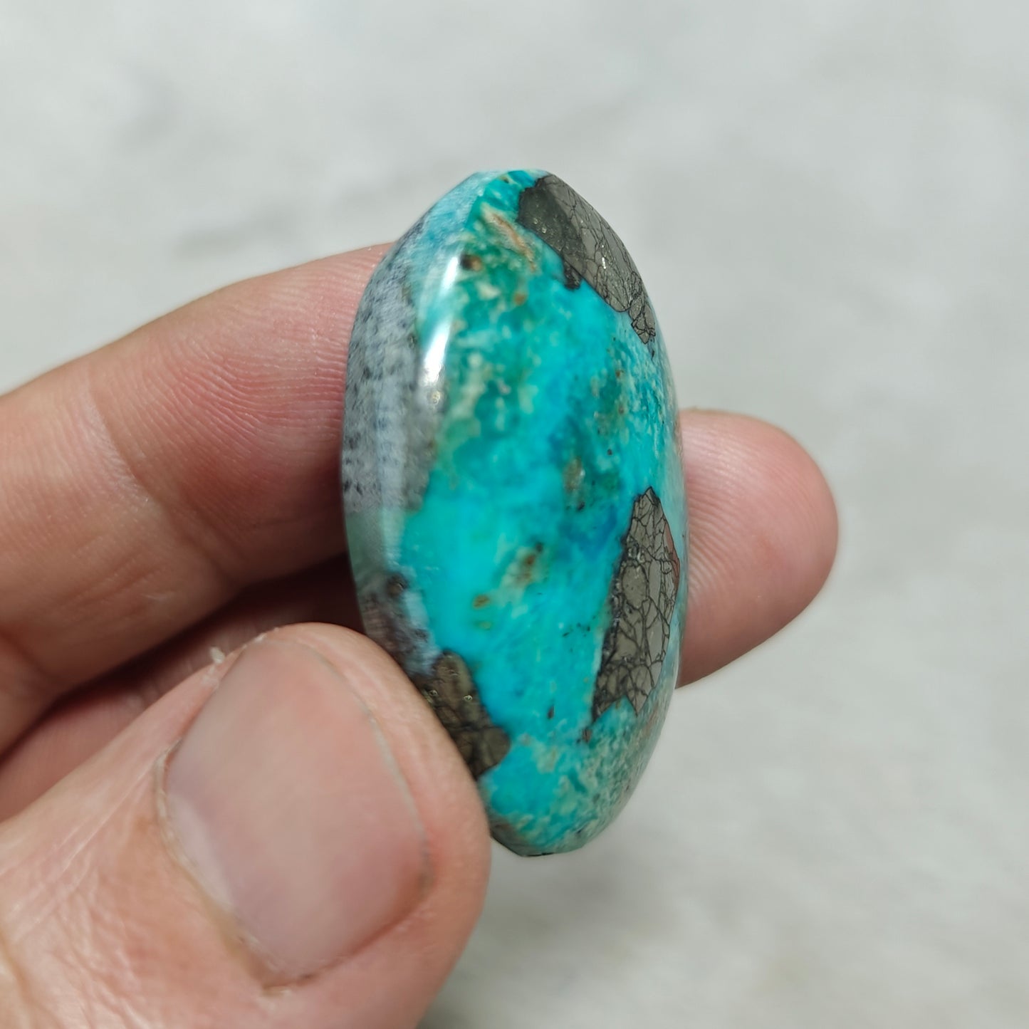 Single amazing natural turquoise cabochon with Pyrite  22 grams