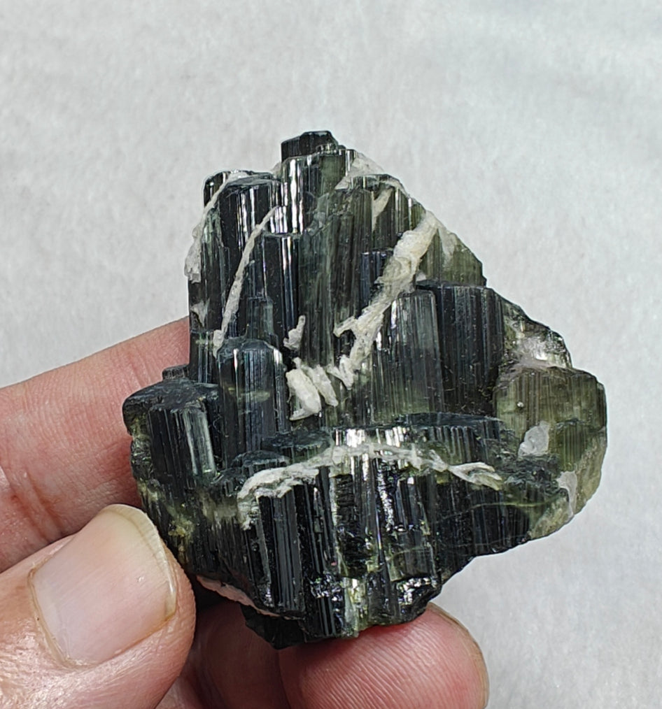 Dark green color Tourmaline crystals cluster with chatoyance effect 60 grams