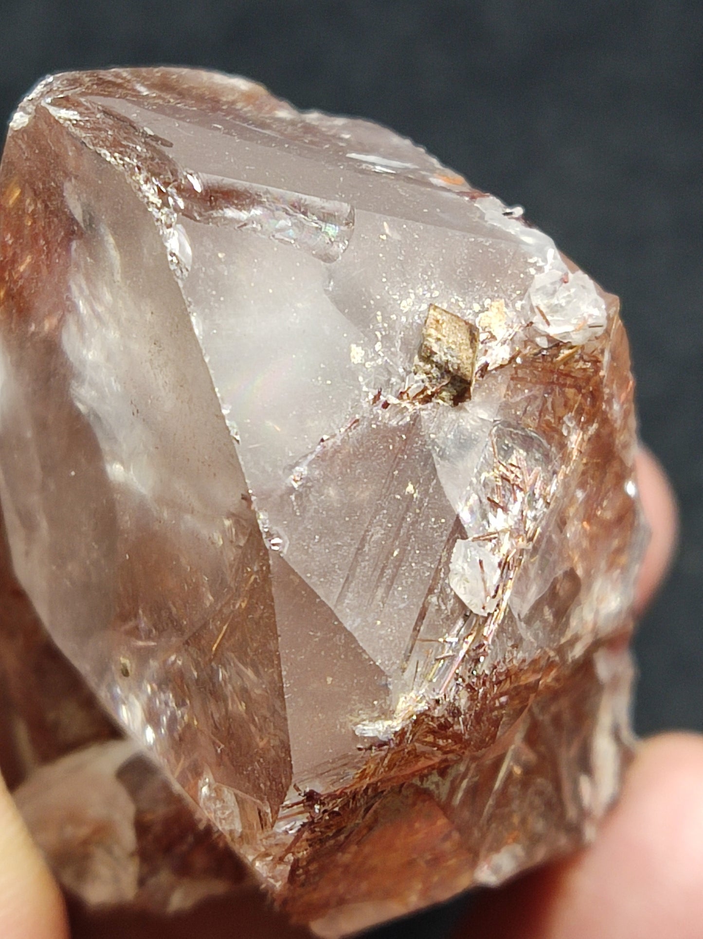 Natural Quartz Crystal with Rutiles Saginite and a siderite 119 grams