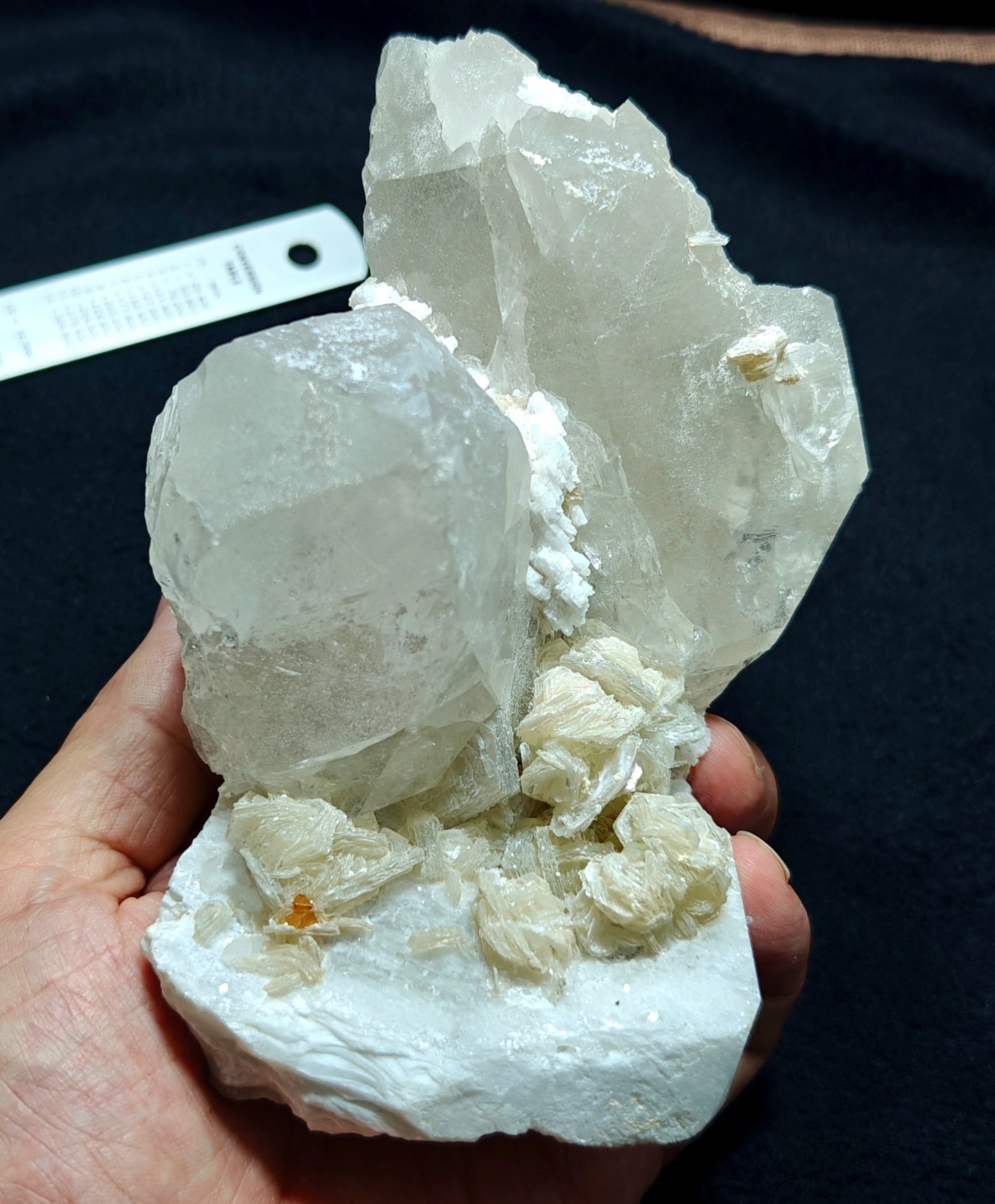 Amazing specimen of quartz crystals on Albite with muscovite and microlite 1099 grams