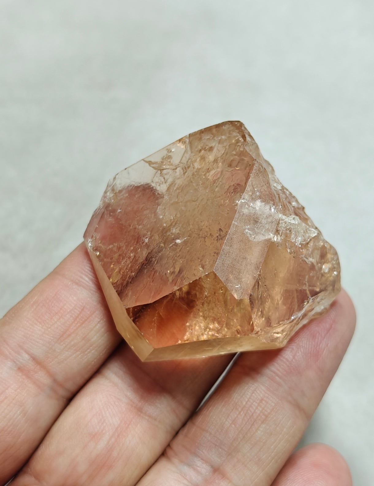 Terminated peach color Topaz crystal 84 grams