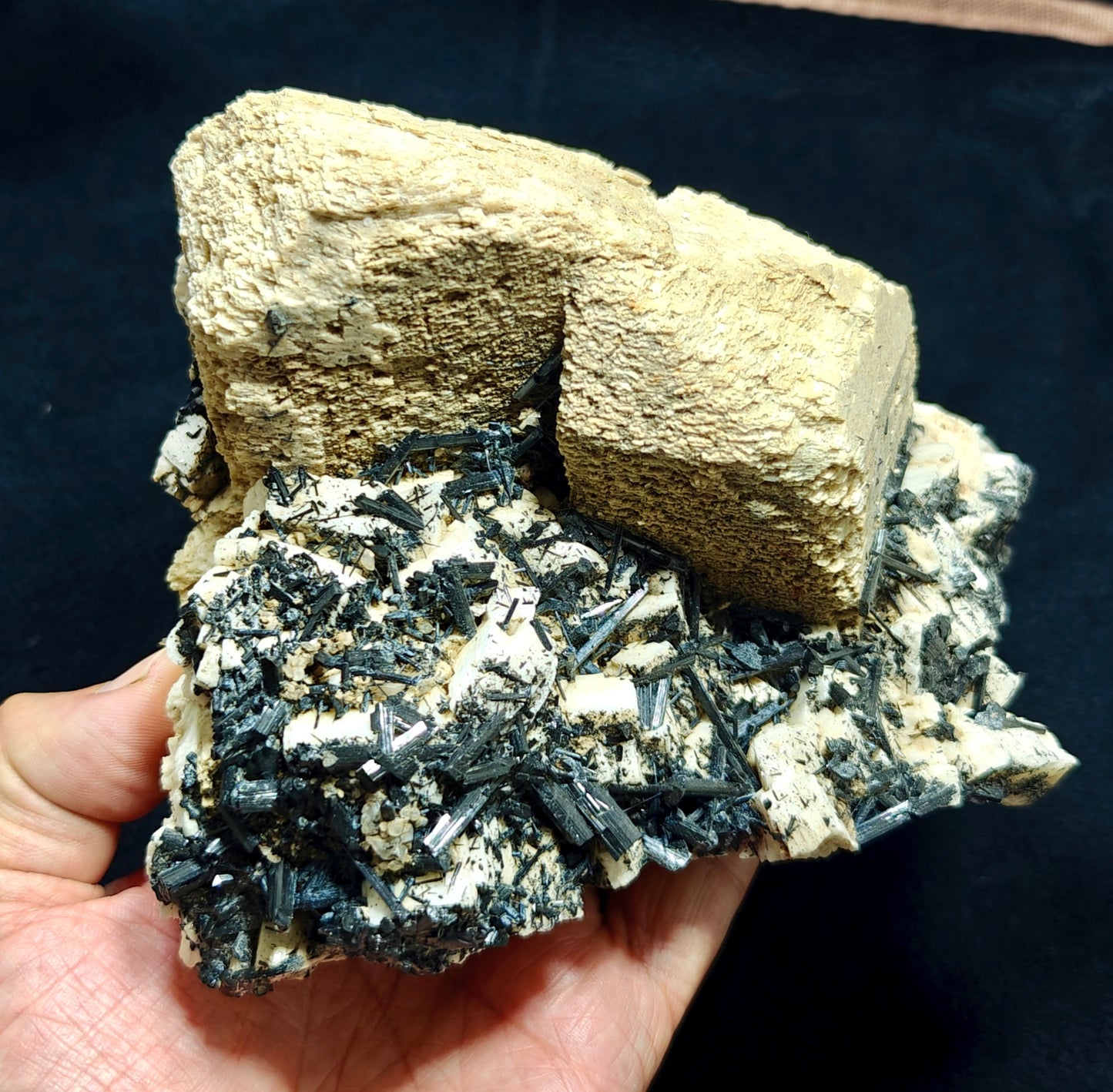Etched feldspar with Black Tourmaline Crystal Cluster 880 grams