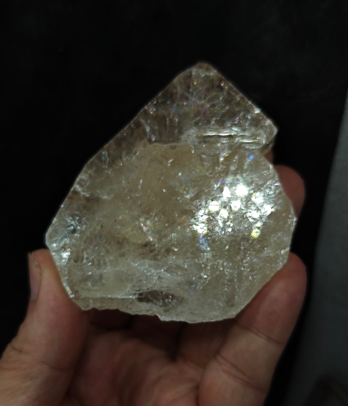 Natural light peach color Topaz crystal with rainbow effects with associated tourmaline 200 grams