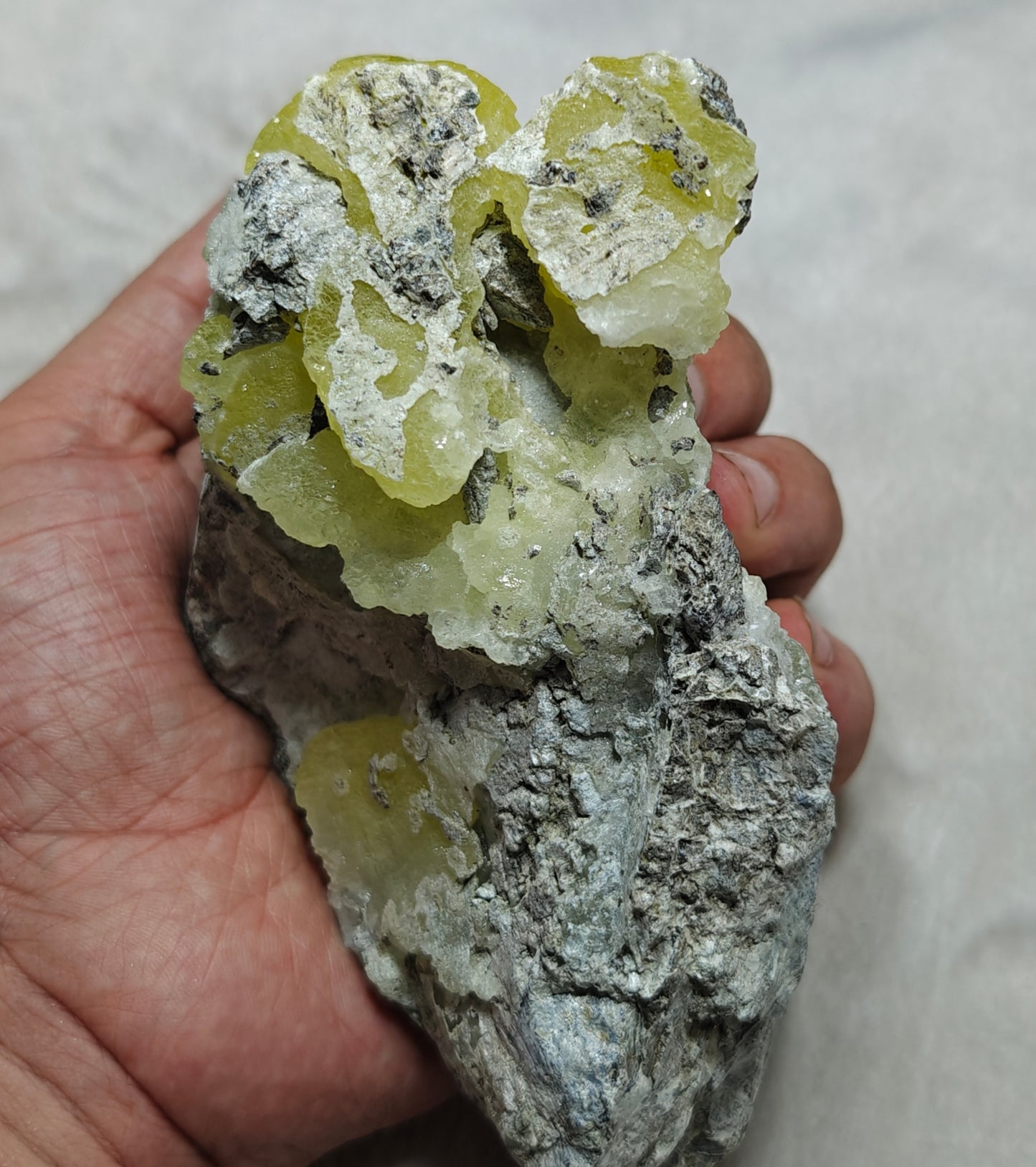 An amazing specimen of Natural yellow color Brucite on matrix 817 grams