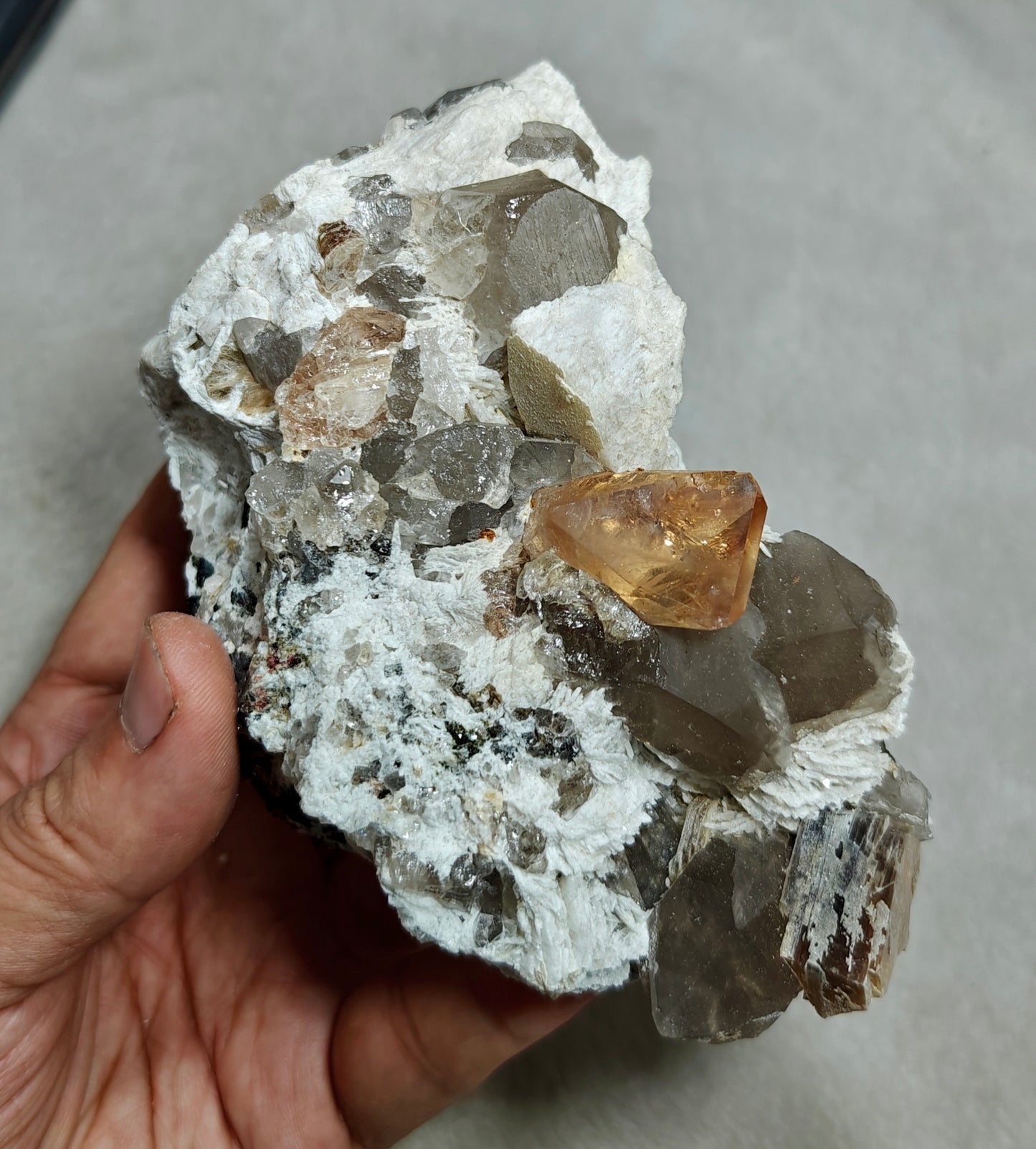Natural terminated peach color Topaz crystal on matrix 677 grams