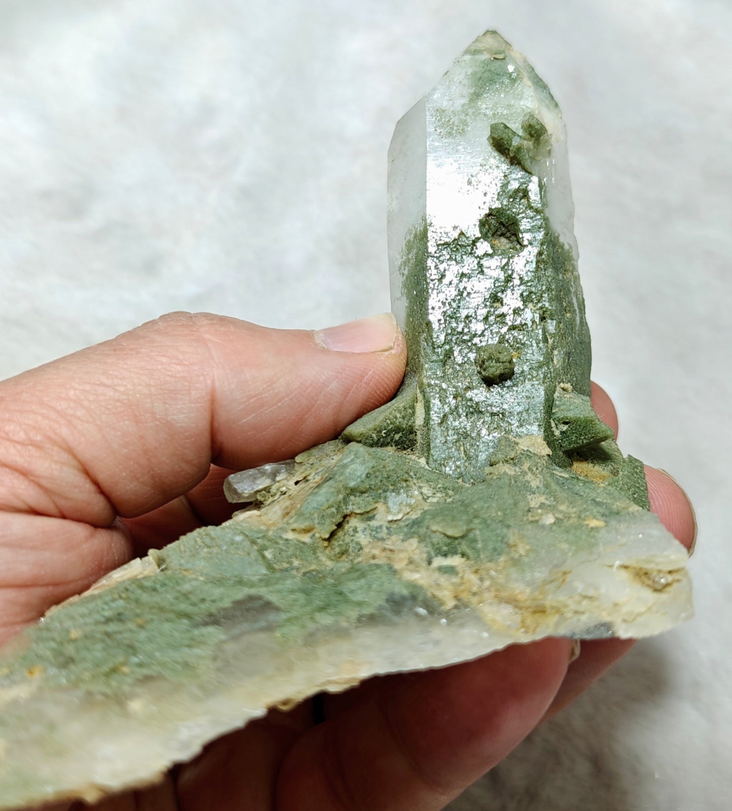 An Aesthetic Natural Specimen of beautifully terminated Chlorite Quartz Crystal 168 grams