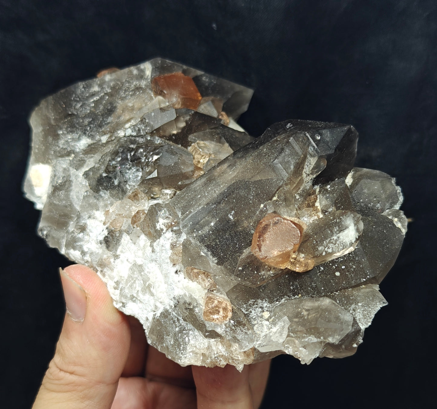 peach color Topaz crystals with quartz on matrix 557 grams