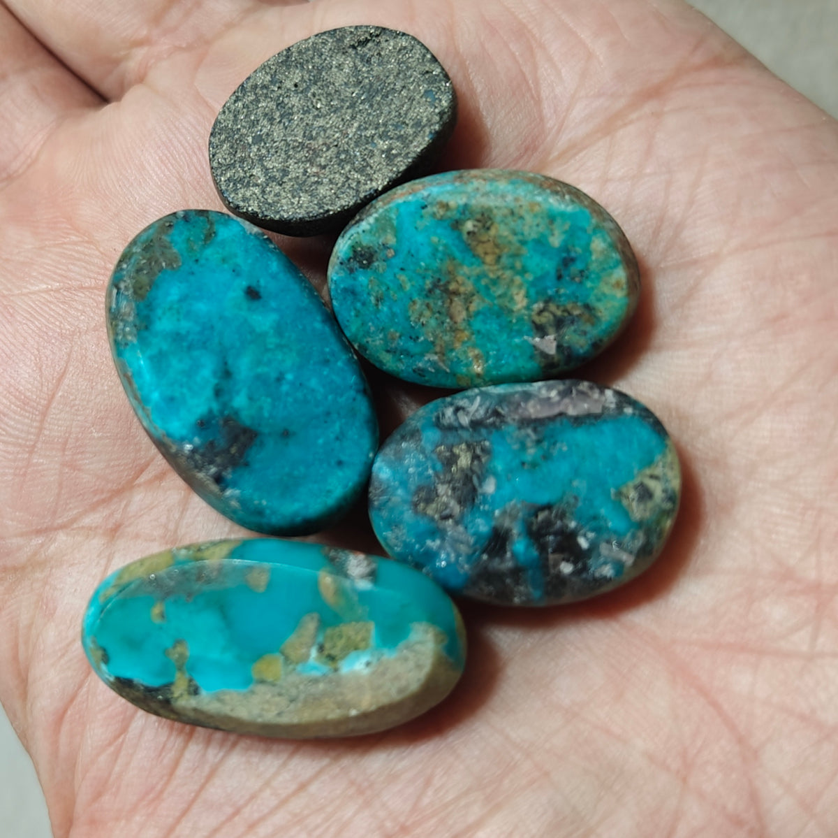 5 turquoise with Pyrite Cabochons total 40 grams
