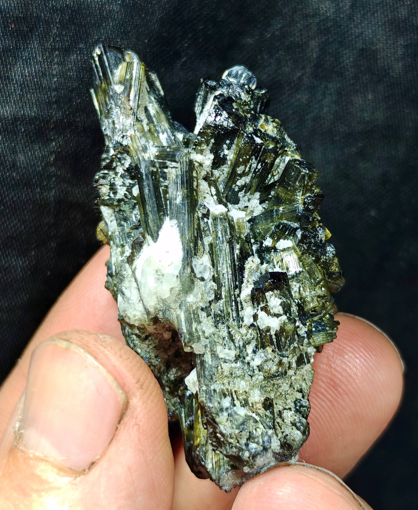 Dark green color Tourmaline crystals with chatoyance effect 35 grams
