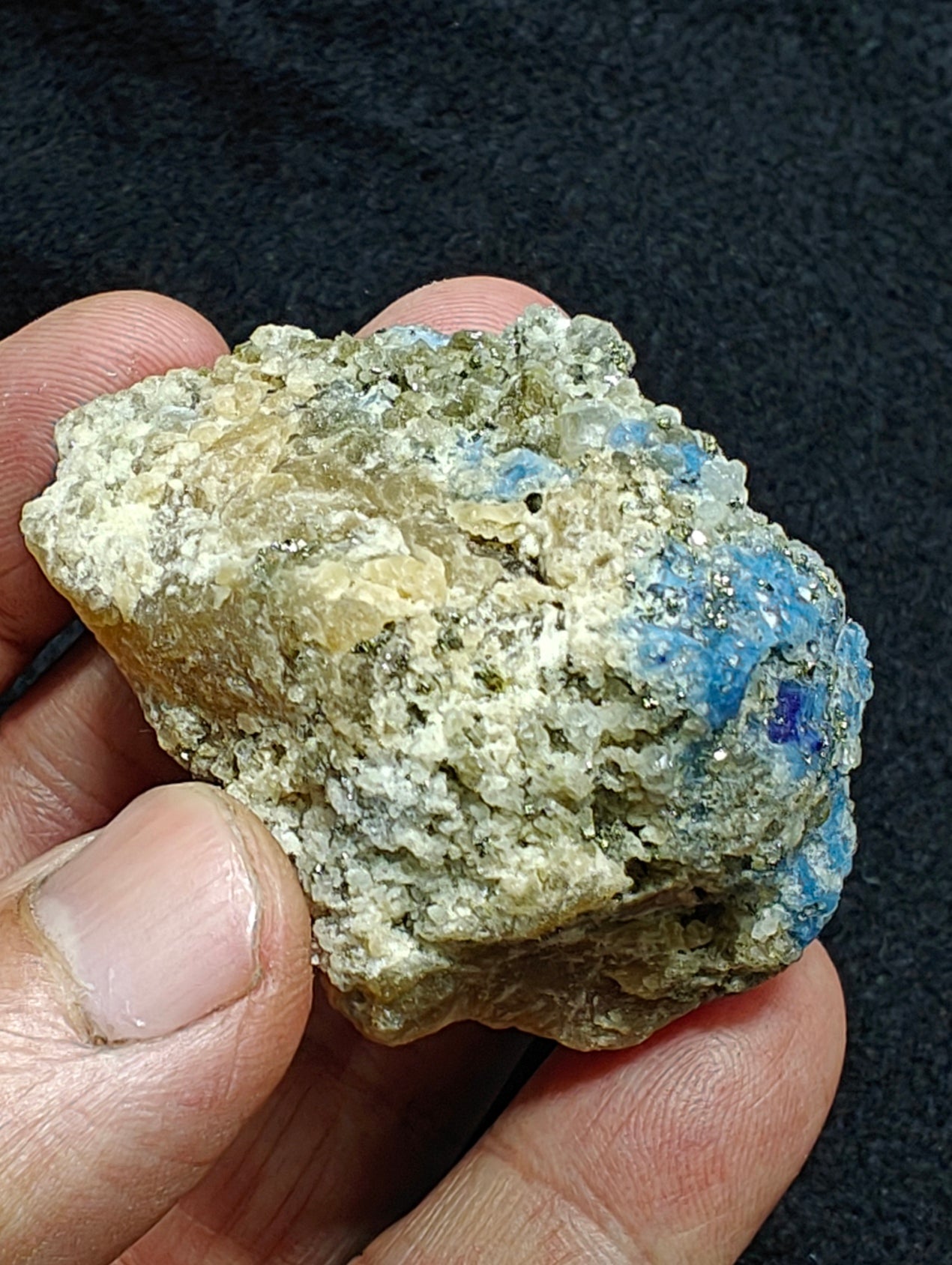 Afghanite Fluorescent in matrix with some pyrite calcite 88 grams