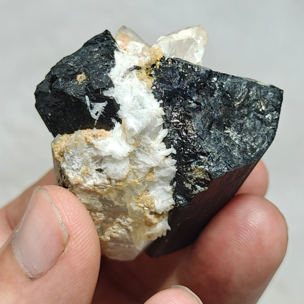 An Aesthetic Natural black Tourmaline crystal with terminated quartz crystals 85 grams