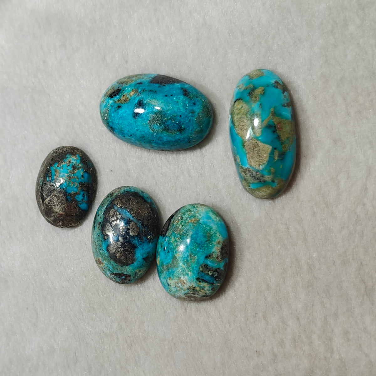 5 turquoise with Pyrite Cabochons total 40 grams