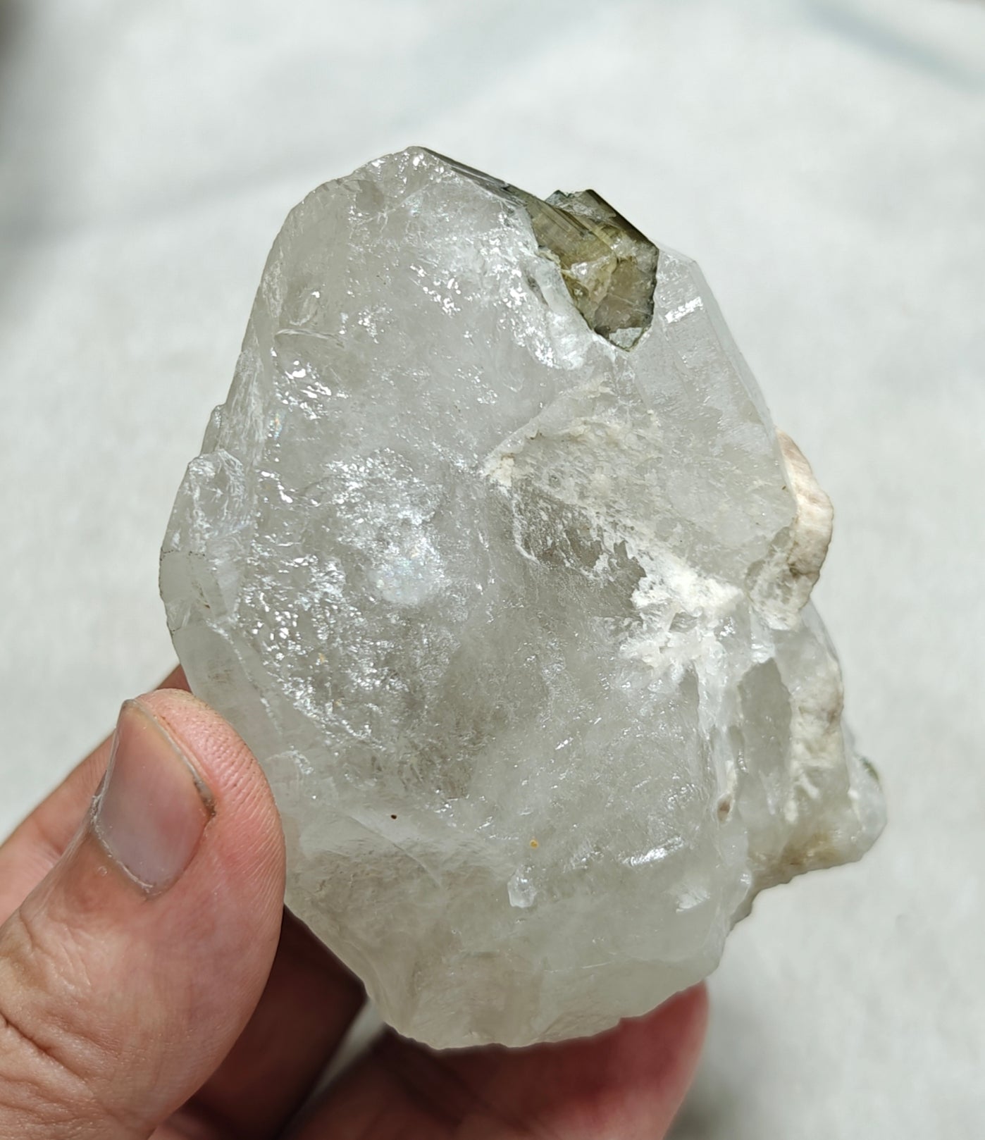 An amazing beautiful specimens of light pink and green Tourmaline embedded in terminated quartz 323g