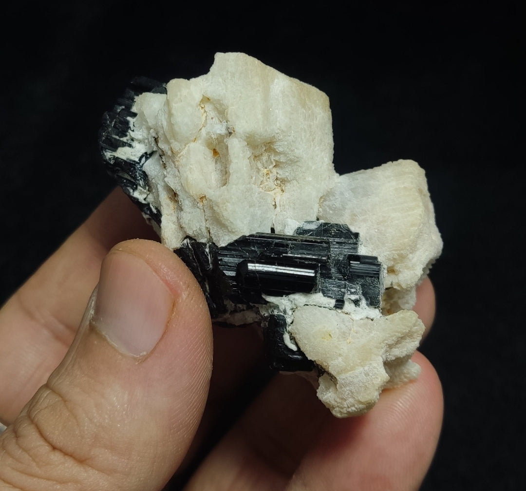 Natural Black Tourmaline & Aquamarine Crystal with Feldspar/Albite 74 grams