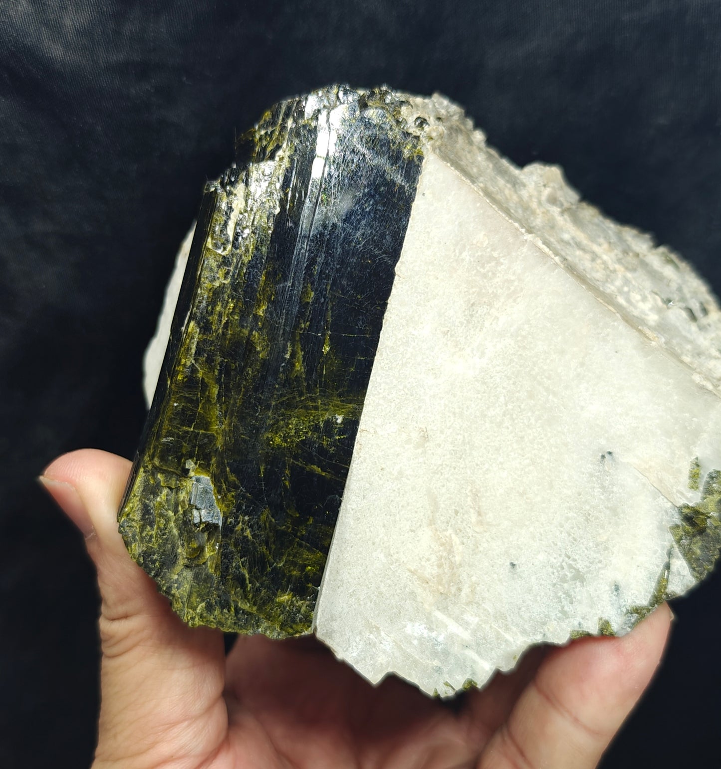 Natural Epidote crystal on matrix with Albite 943 grams