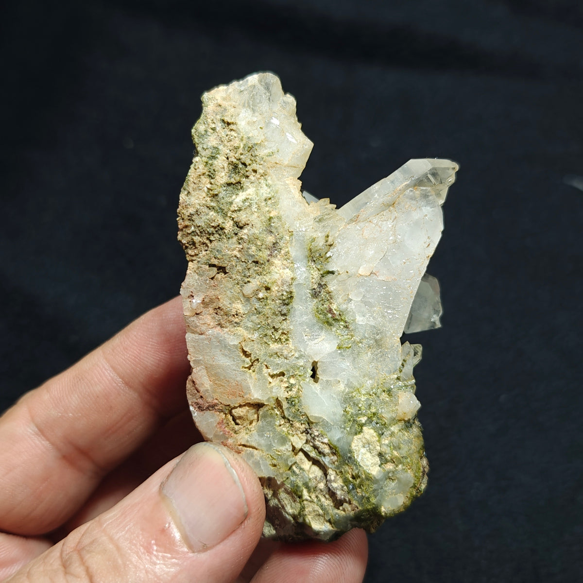 Natural Epidote quartz cluster 137 grams