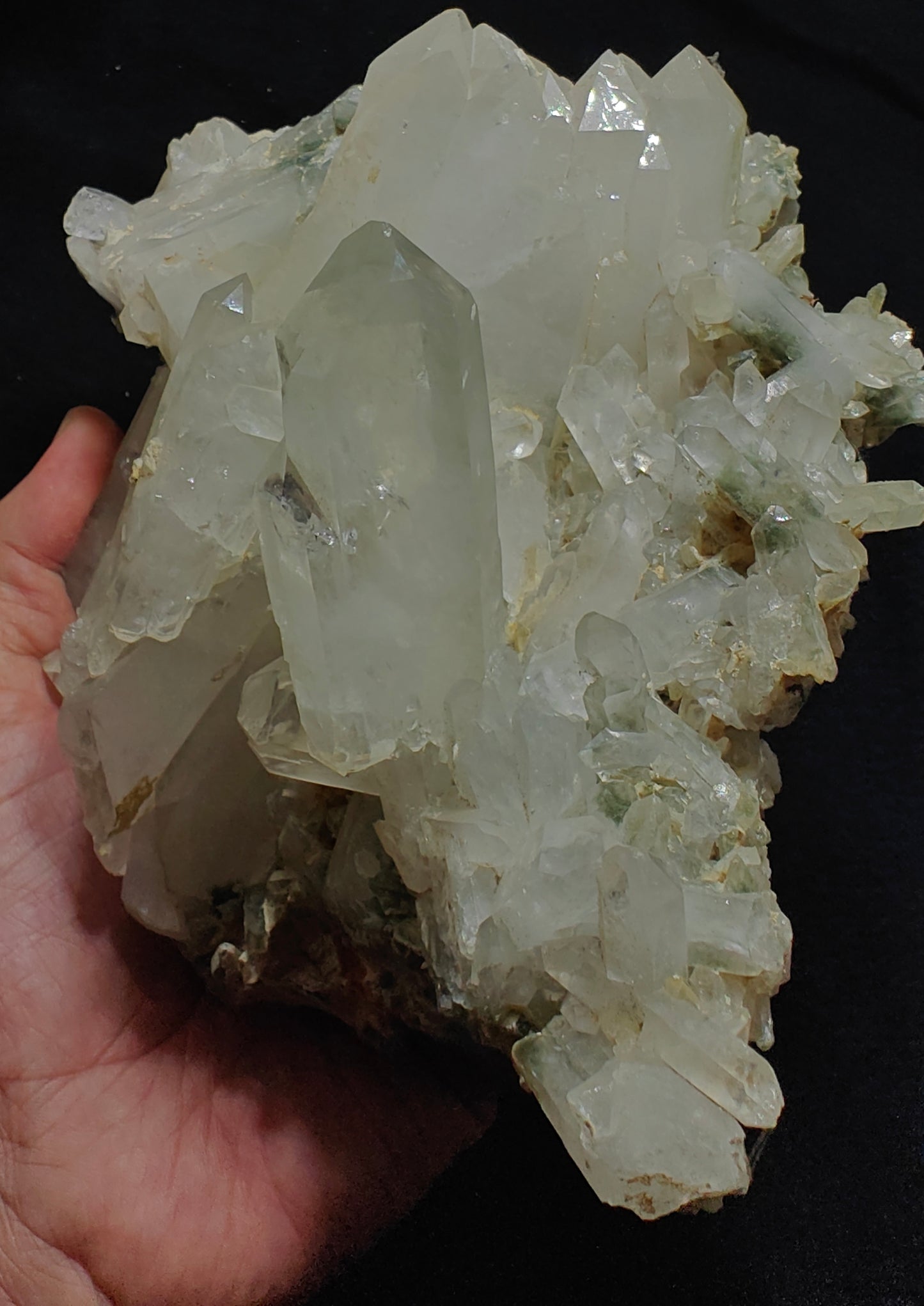 Quartz crystals cluster with chlorite inclusions 1680 grams