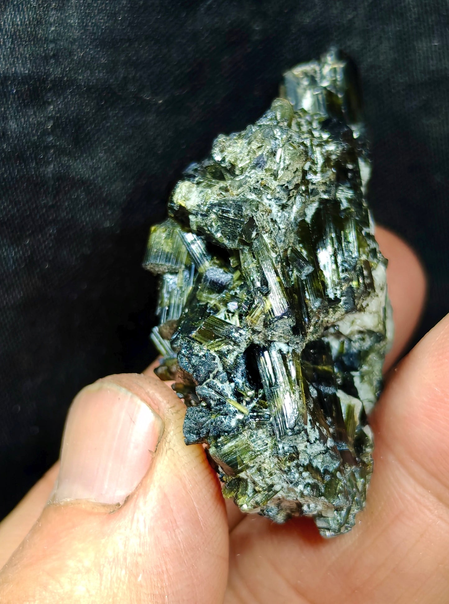 Dark green color Tourmaline crystals with chatoyance effect 35 grams