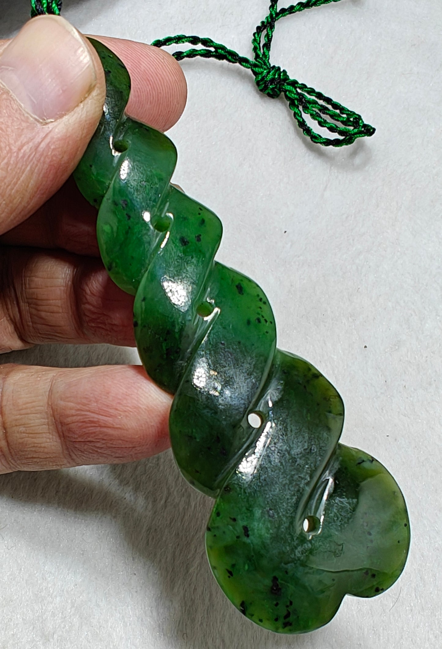 Hand carved infinity shape nephrite Jade pendant 10cm long