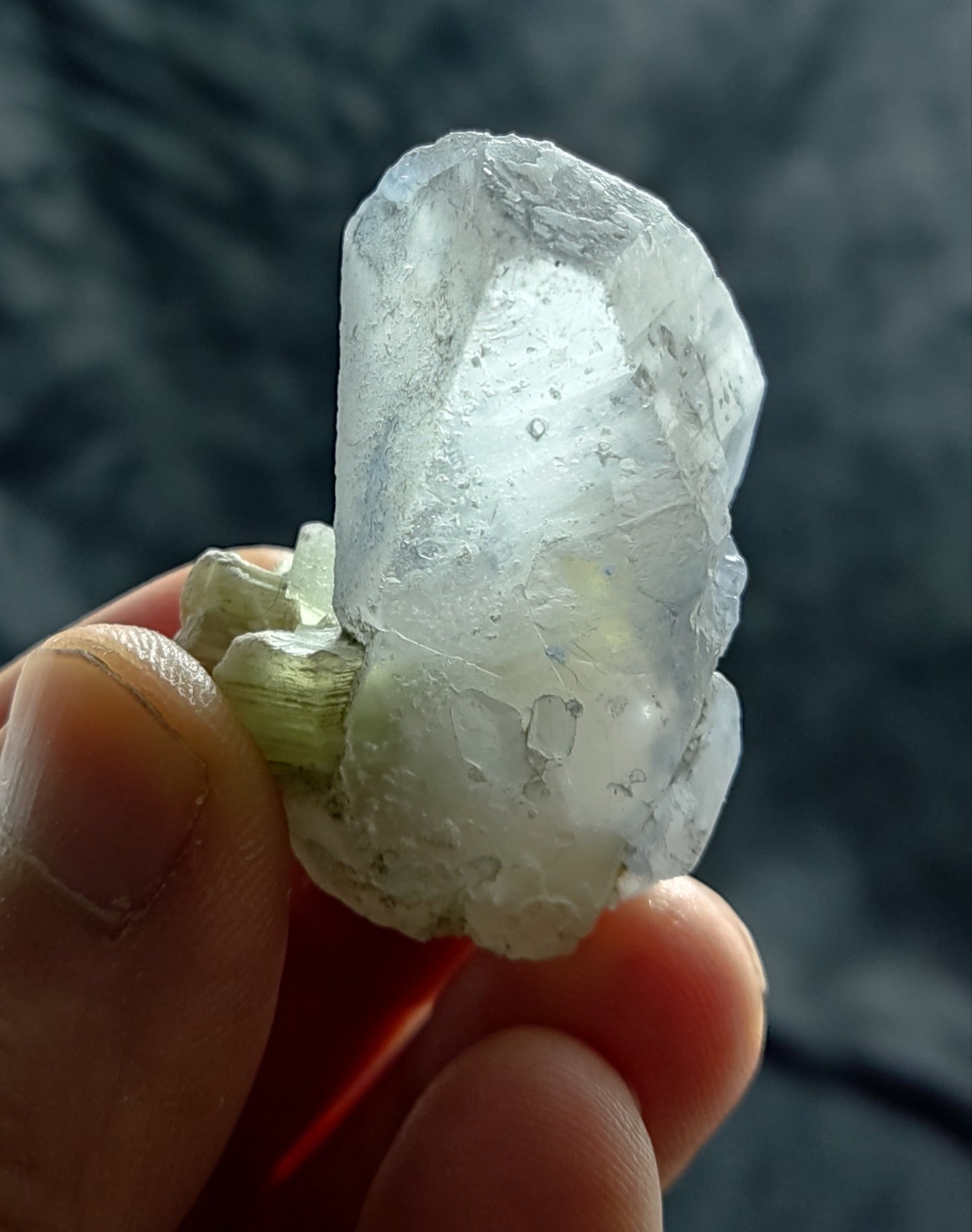 Natural Terminated Indicolite Blue Quartz Crystal with Muscovite 41 grams