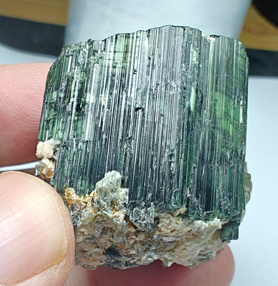 Natural Dark green color Tourmaline crystal having chatoyance effect amazing lustre 104 grams