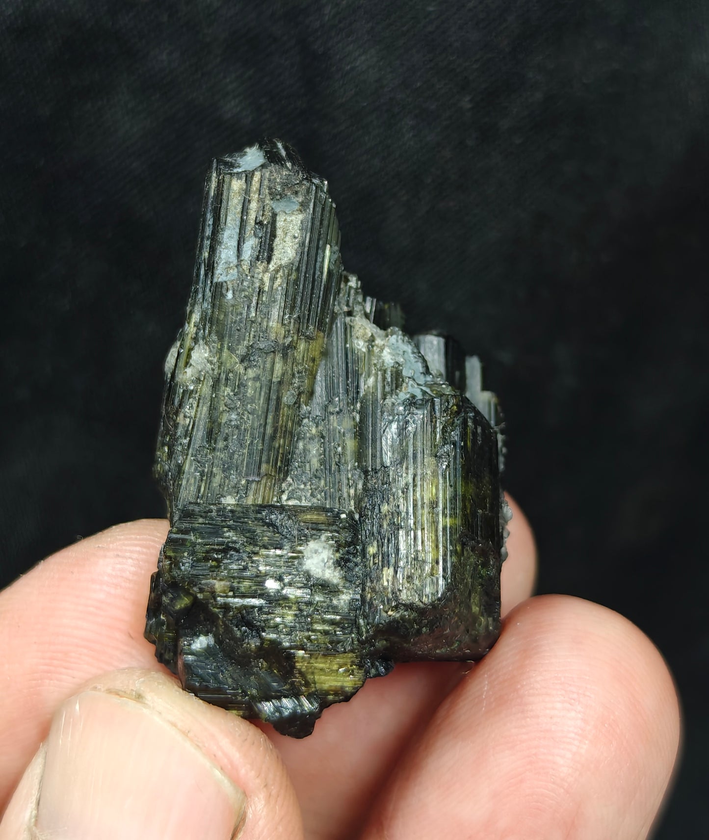 Dark green color Tourmaline crystal with chatoyance  21 grams