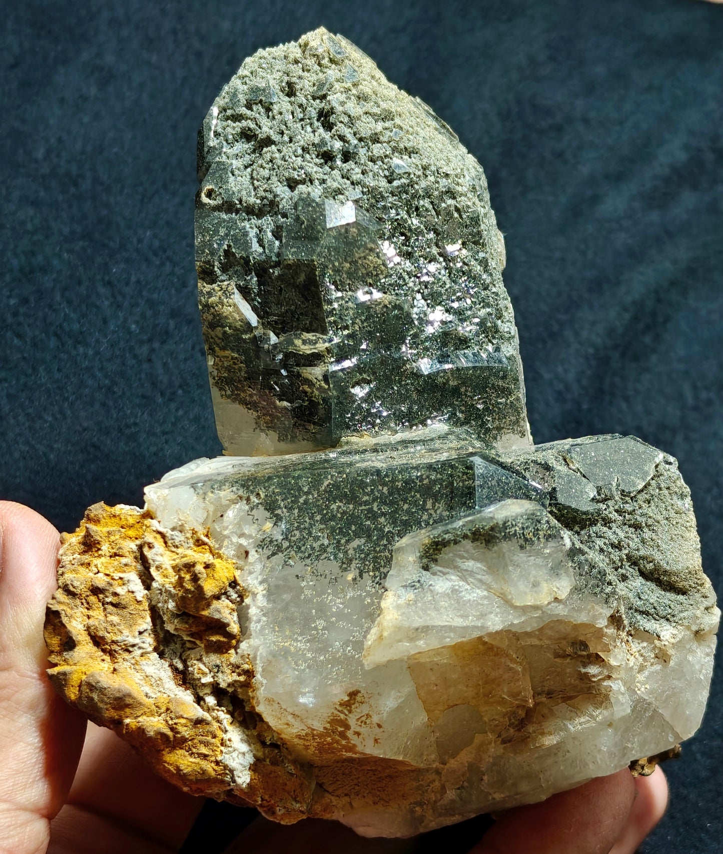 Natural etched Chlorite Quartz with siderite specimen 968 grams