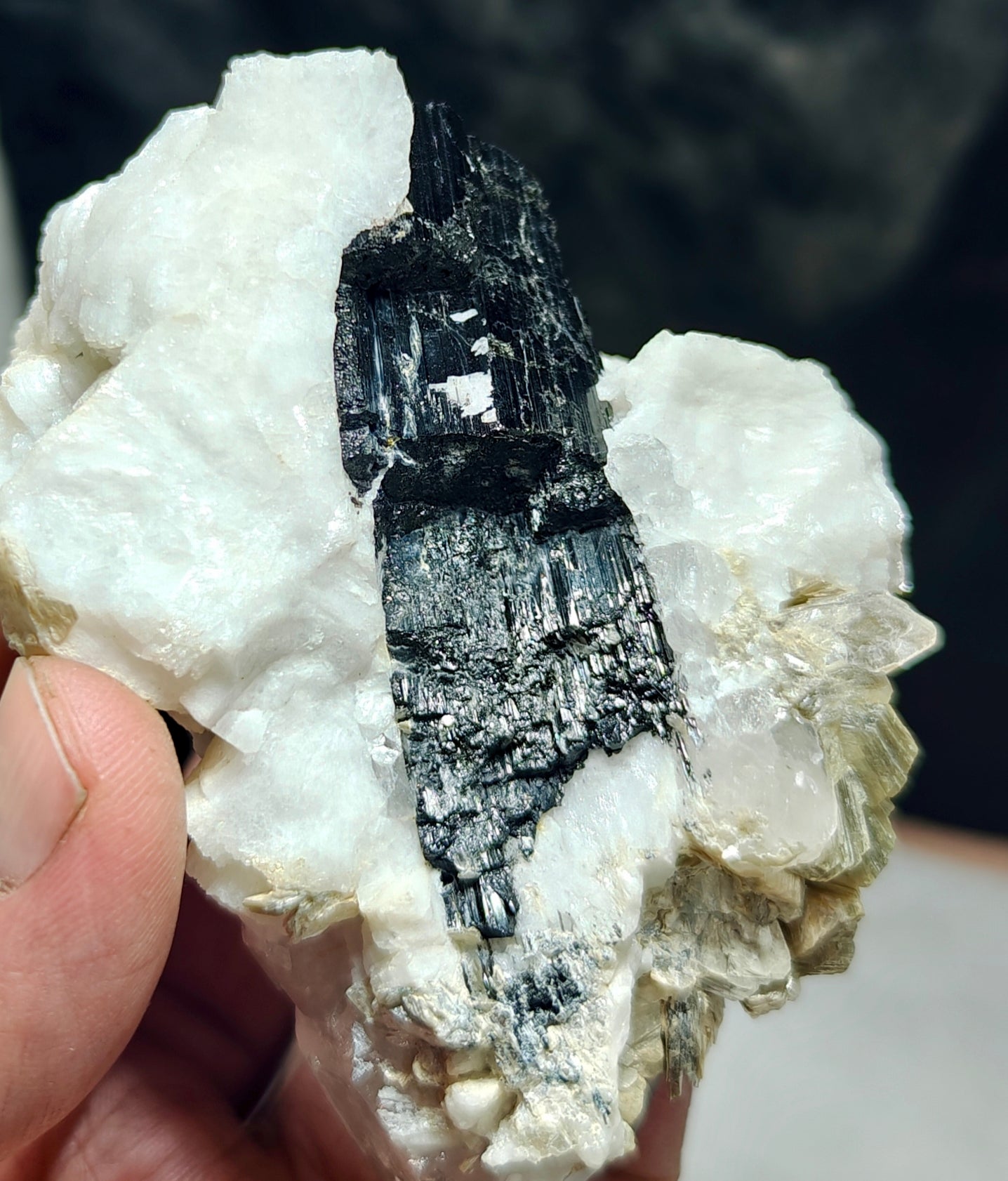 An Aesthetic Natural specimen of combination of Albite, etched Schorl, Quartz and Muscovite 268 grams