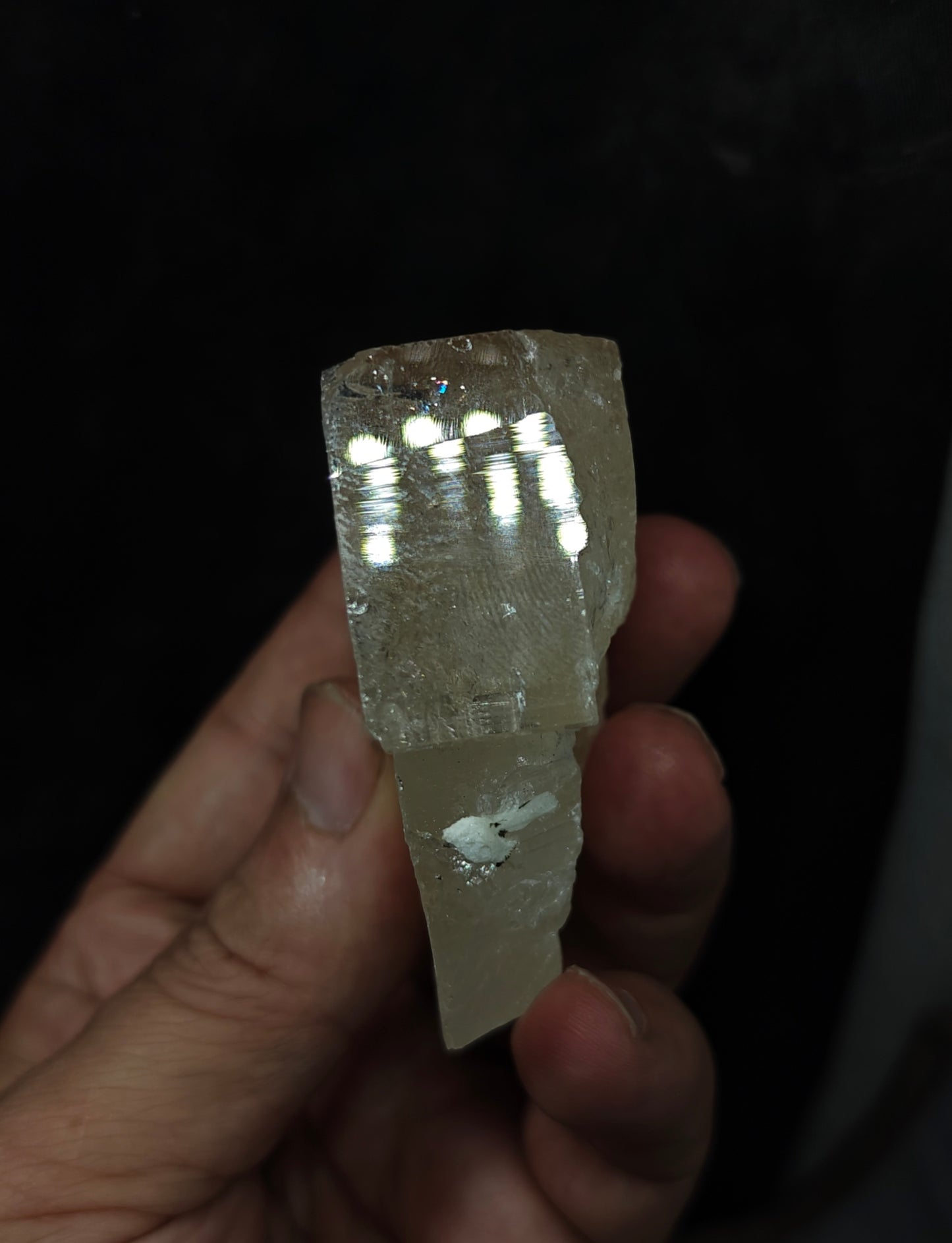 Natural light peach color Topaz crystal with rainbow effects with associated tourmaline 200 grams