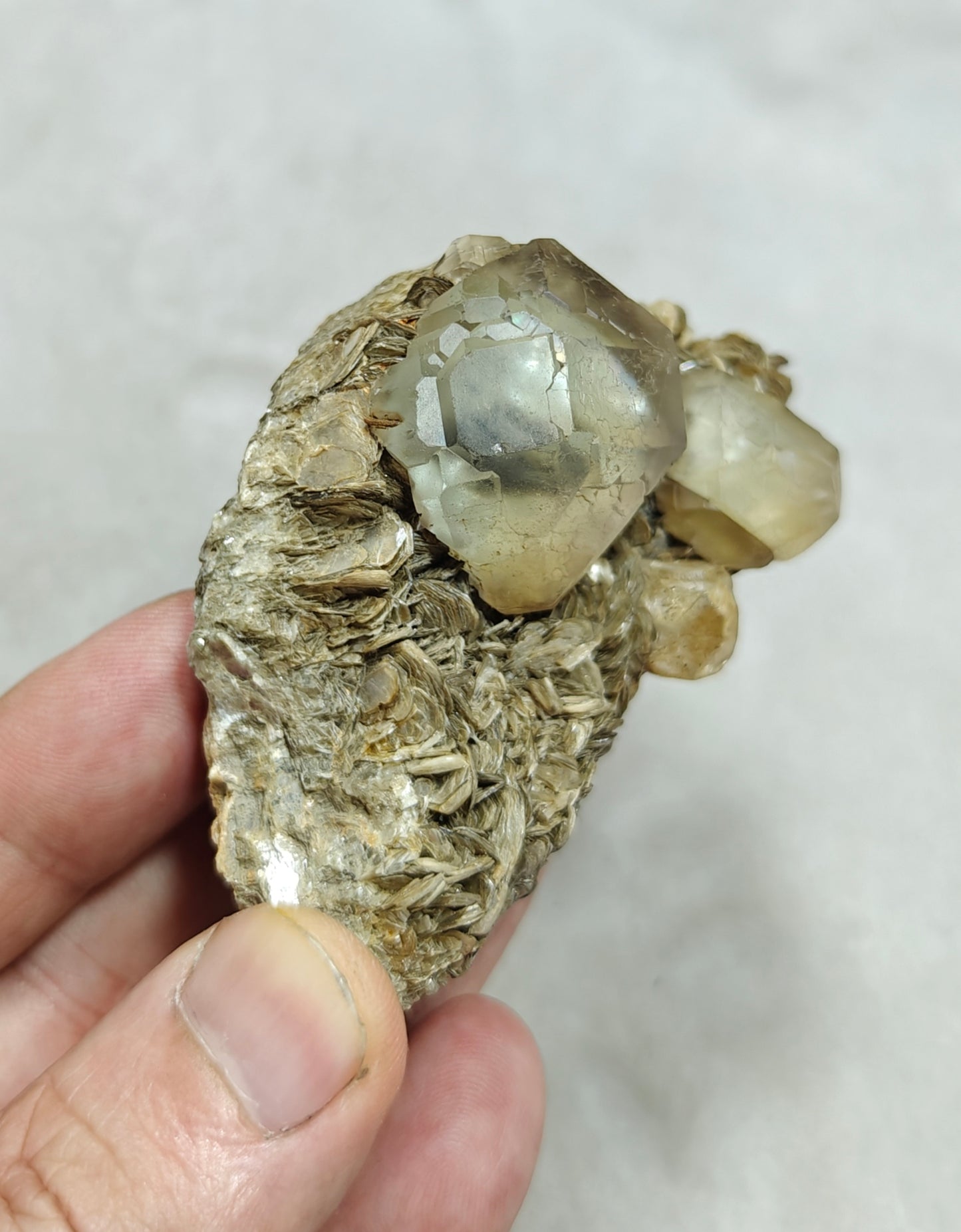 Double terminated Fluorite crystals on matrix with muscovite and goshenite 183 grams