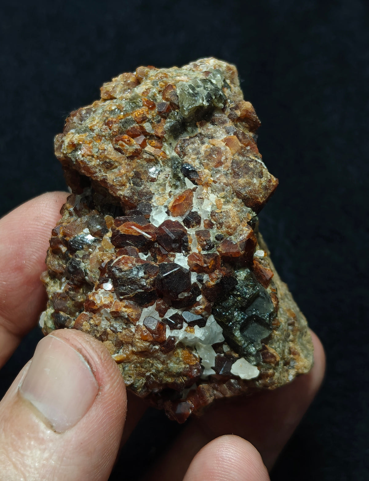 Double sided Hessonite Garnet clusters on matrix 164 grams