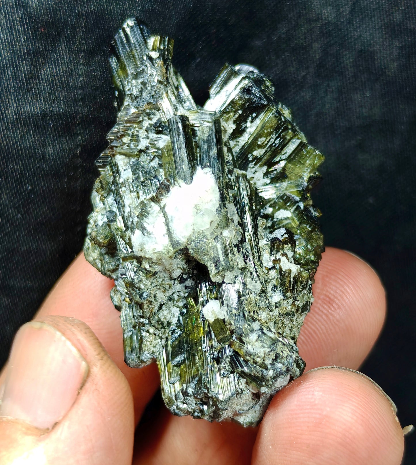 Dark green color Tourmaline crystals with chatoyance effect 35 grams