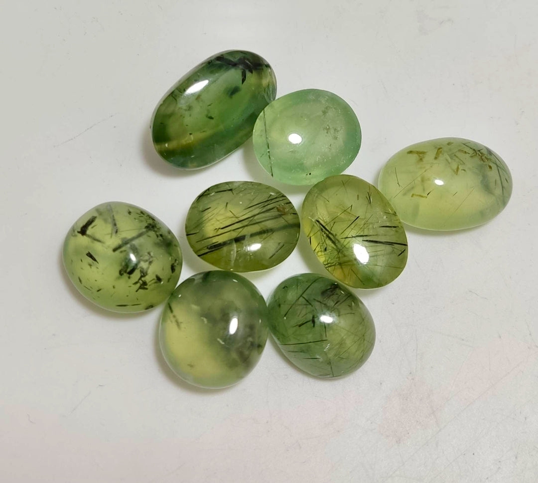 epidote included prehnite cabochons 8 Cabochons