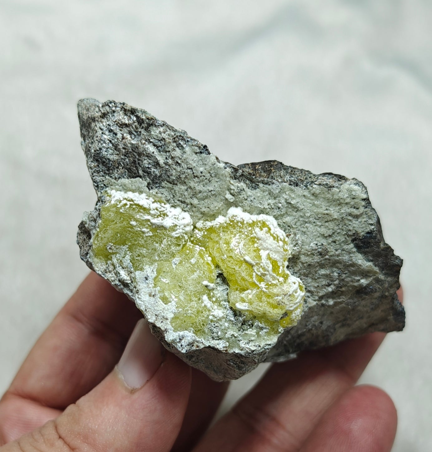 An amazing specimen of Natural yellow color Brucite on matrix 198 grams