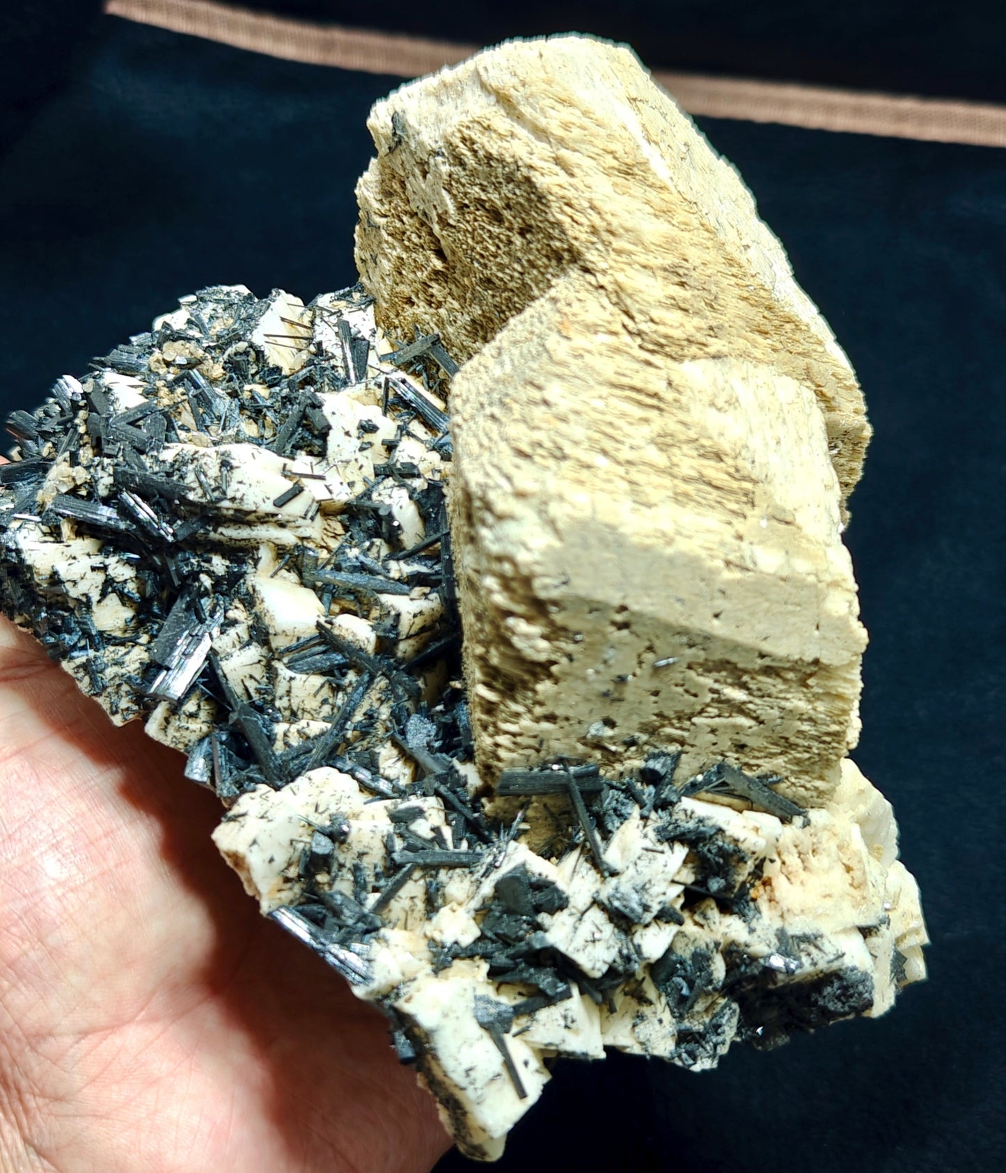 Etched feldspar with Black Tourmaline Crystal Cluster 880 grams