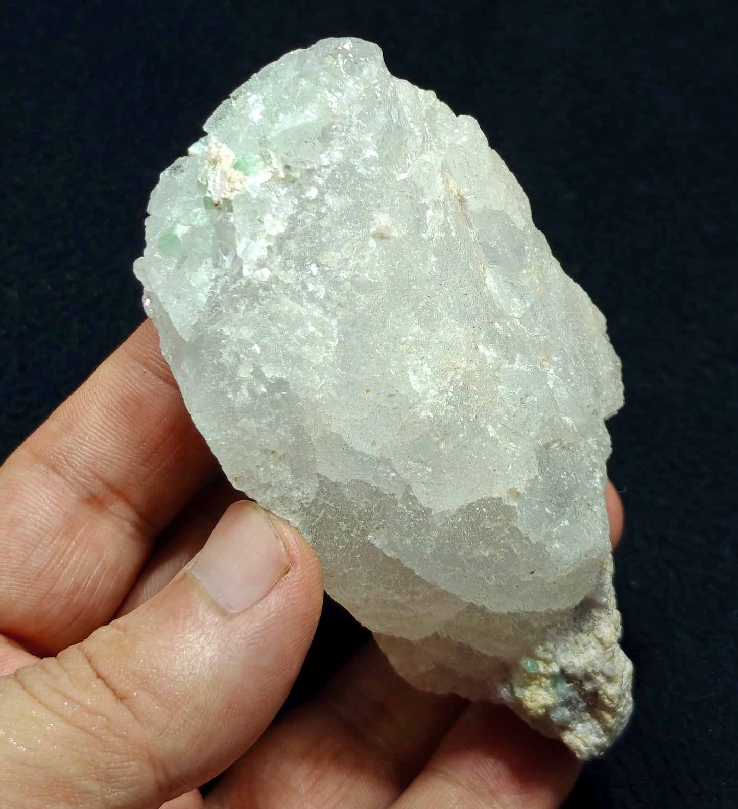 Natural etched pollucite with green tourmalines 260 grams