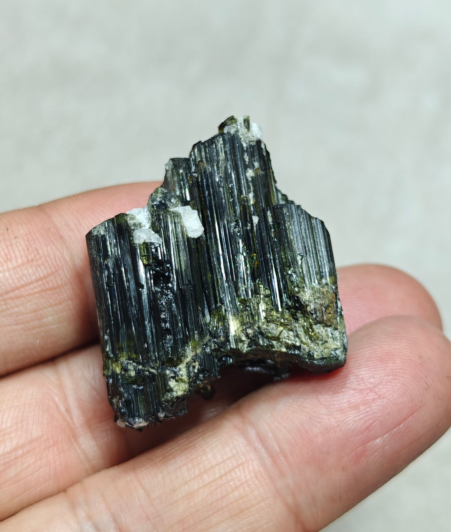 Dark green color Tourmaline crystals cluster with chatoyance effect amazing lustre 27 grams