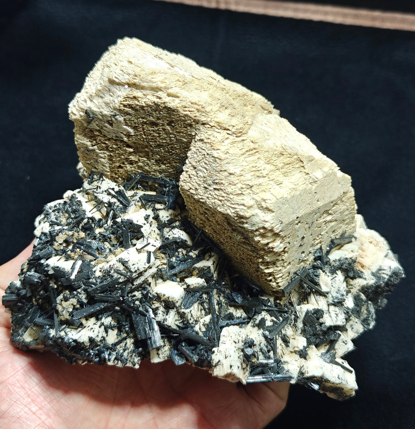 Etched feldspar with Black Tourmaline Crystal Cluster 880 grams